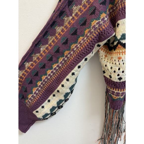 Knit Mix Boho Fringe Oversized Cardigan Sweater L - Picture 6 of 6